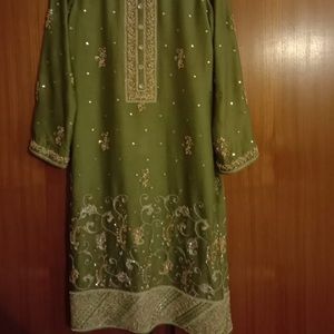 Elan new designer embroidered dress cotton silk, chiffon dupatta, size small